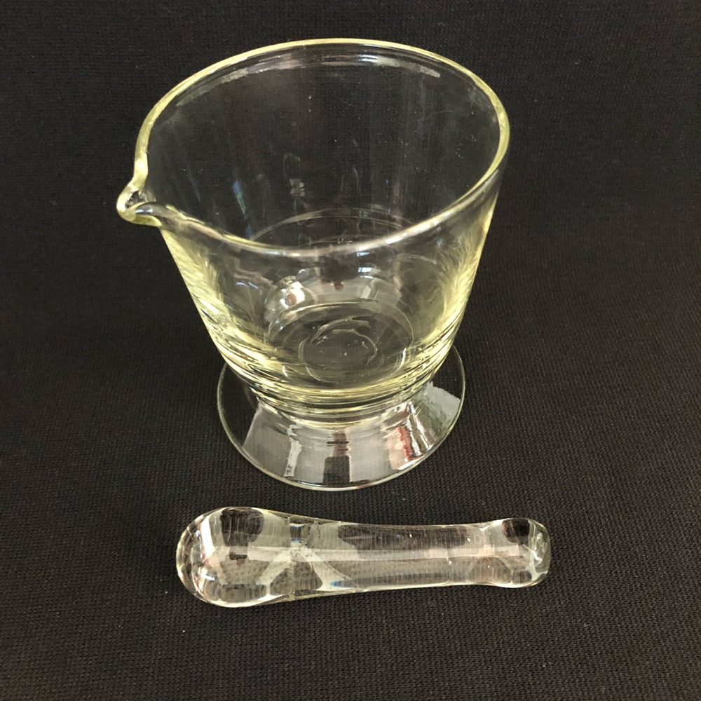 Footed Handblown 19th Century Glass Apothecary Pestle & Mortar - Pontil Mark
